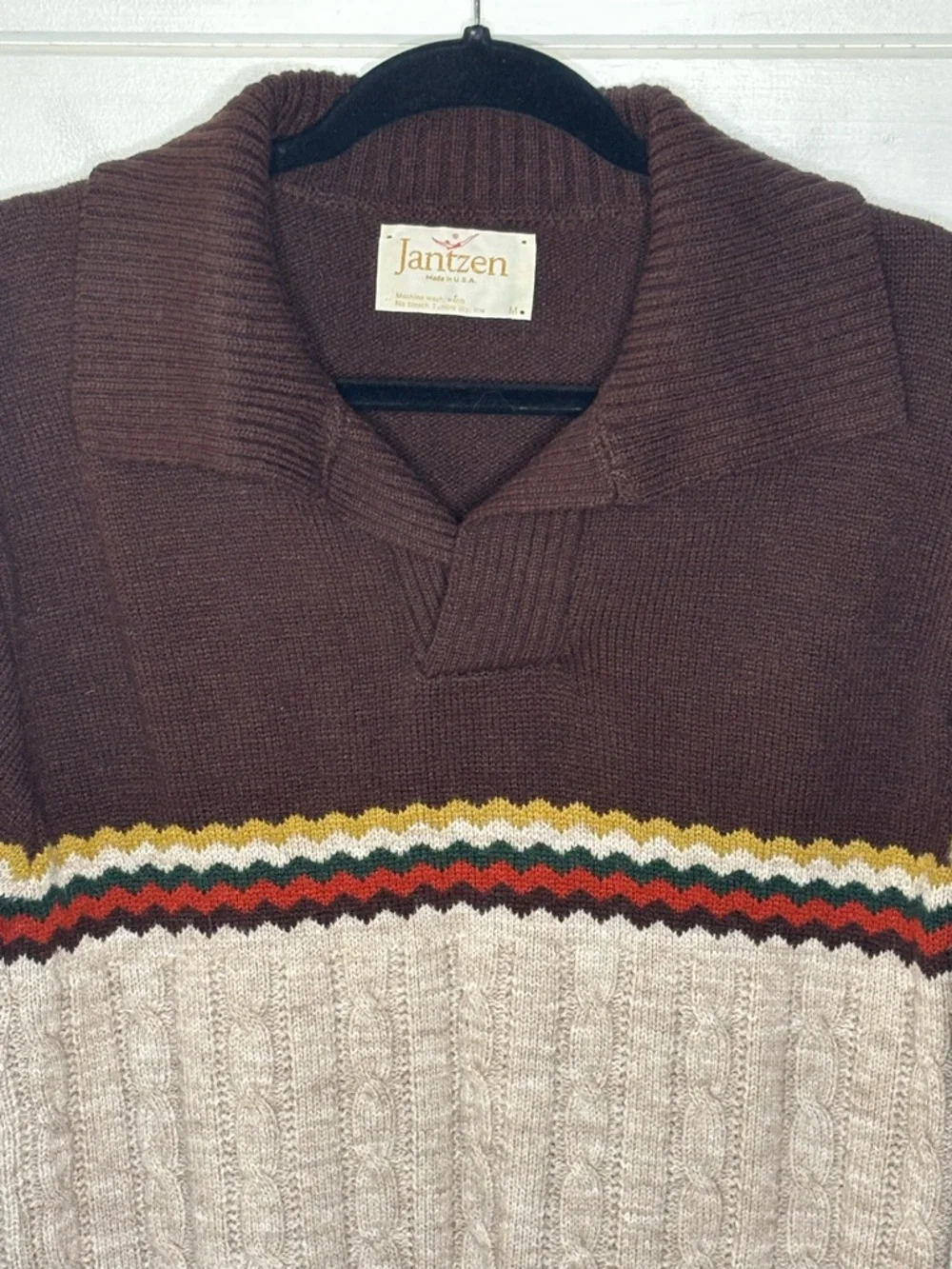 Vintage 1970’s Jantzen Shawl Neck Sweater Size M Made in USA Retro Streetwear - Picture 2 of 11